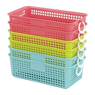 Image of Leendines 6 Packs Plastic Small Storage Baskets, Colored Baskets