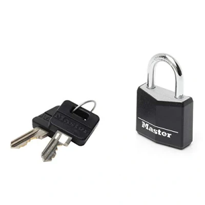 Image of Master Lock 9130EURDBLK Key Padlock in Aluminium with Vinyl Cover, Black, 3 x 5.2 1.6 cm