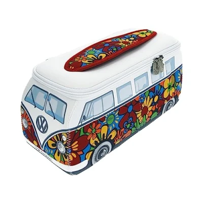 Image of BRISA VW Collection Volkswagen Neoprene Universal Makeup Cosmetic Travel Pharmacy Bag Pouch T1 Campervan Bus (Flower/Multi/Large)