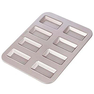 Image of CHEFMADE Financier Cake Pan, 8 Cavity Non Stick Rectangle Muffin Pan Biscuits Cookies Bakeware for Oven Baking (Champagne Gold)