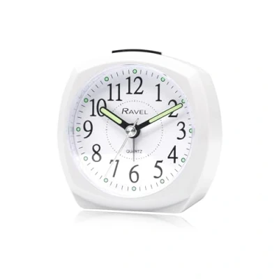 Image of Ravel Midsize Small Two Toned Pastille Alarm Clock with Snooze and Light Analogue Quartz RC047.4 White