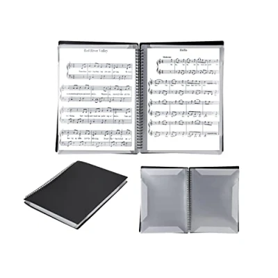 Image of A4 Sheet Music File Folder Song Clef Organizer Spiral Bound Documents Holder Blank Plastic Concert Choral 30 Pockets Piano Score for Drawings and