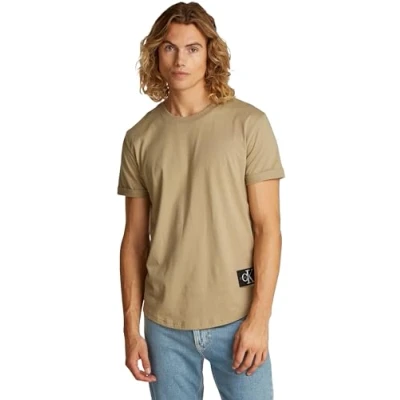 Image of Calvin Klein Jeans Badge TURN UP Sleeve Basic Tshirt, Men&#039;s, Size: Small, Tree house