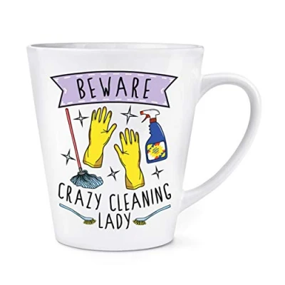 Image of Beware Crazy Cleaning Lady 12oz Latte Mug Cup
