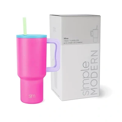 Image of Simple Modern 30 oz Trek Tumbler with Handle and Straw Insulated Stainless Steel Water Bottle Iced Coffee Cup Travel Mug Gifts for Women Collection 890ml 80s Mix