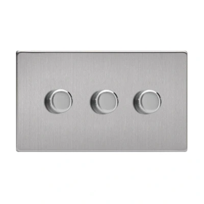 Image of Varilight JDSDP303S Leading &amp; Trailing Edge Brushed Steel 3 Gang