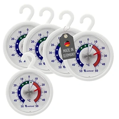 Image of Thermometerwelt Refrigerator &amp; Freezer Thermometer, 5 pieces, Analog, 50 C to + C, Plastic, White, Model 4951