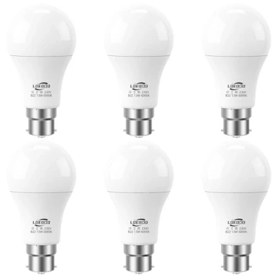 Image of LOEODO B22 Bayonet LED Bulbs 100W Equivalent, 13W Light Bulb, 1200 Lumens, 6000K Cool White, A60 Energy Saving Lightbulbsb, Non Dimmable, Pack of 6