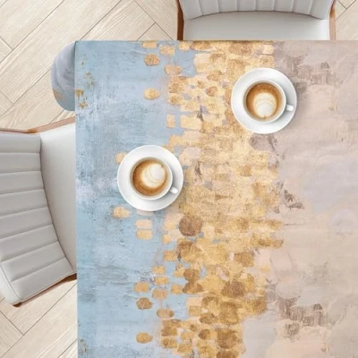 Image of KP HOME Wipe Clean Tablecloth Rectangular 78.7&quot;x 55.1&quot; (200x140cm) Plastic Table Cloth Clean, Rectangle Outdoor PVC Oil Cover Waterproof Horizon Glow Charm Pattern