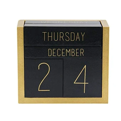 Image of Juegoal Wooden Perpetual Calendar, Block Daily Calendar Office Desk Accessories (Black)