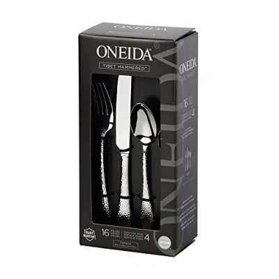 Image of Oneida Tibet Cutlery Set for 4 Hand Crafted Stainless Steel with Hammered Finish, Heavy Weight Rust Resistant &amp; Dishwasher Safe Artisan Flatware, Silver