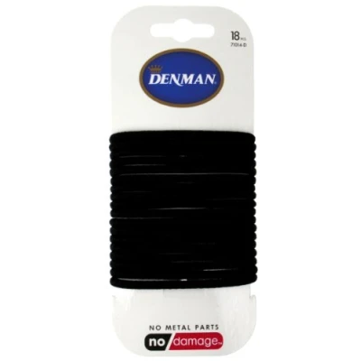 Image of Denman No Damage Elastic Hairbands 18 Piece, Large, Black