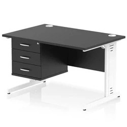 Image of Impulse 1200x800 Desk Black/White Cable Managed Leg 3 Dr Fixed Ped