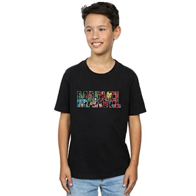 Image of Marvel Comics Boys Logo Character Infill T Shirt Black 3 4 Years
