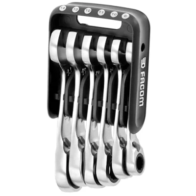 Image of Facom 467BS.JP6PB Short Ratchet Combination Spanners with Portable Case, Black, Set of 6