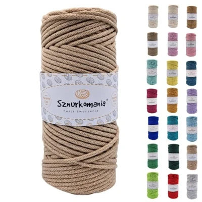 Image of Cotton Cord 3 mm 100 m, 46 Colours, Crochet Cord, Braided mm, Macrame Yarn, Premium Rope (Caramel)