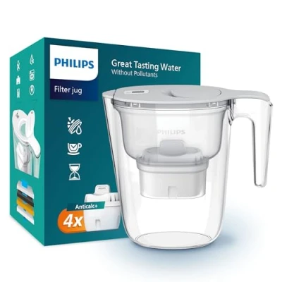 Image of Philips water filter jug + 4 replacement cartridges Softening Up to 50% reduction in hardness, fast flow, white, 2.6 litres, electronic timer