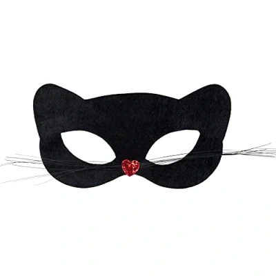 Image of Boland BOL00297 Black Cat Mask with Heart Shaped Nose for Adult