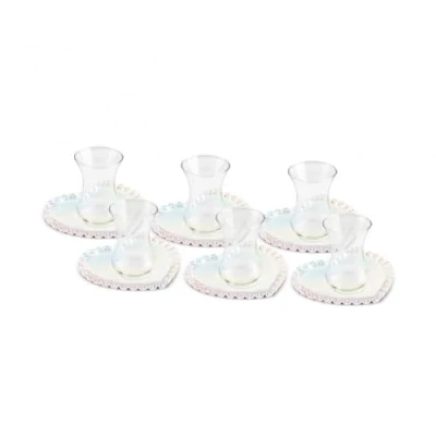 Image of Karaca Rory 12 Piece Glass Turkish Tea Set for 6 People, 14cm