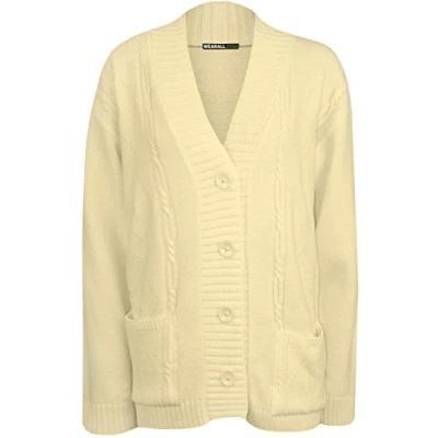 Image of WearAll Plus Size Womens Button Long Sleeve Pocket Top Ladies Knitted Cardigan Cream 14 16