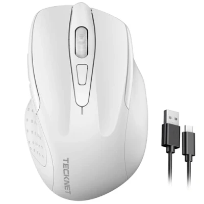 Image of TECKNET Rechargeable Wireless Mouse, Computer Adjustable 4800DPI Silent Ergonomic Mouse for Laptop PC Computer, Windows Mac OS,6 Buttons (White)