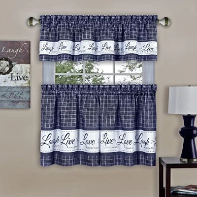 Image of Achim Home Furnishings Window Curtain, Polyester, Navy, Tier Pair &amp; Valance Set 58&quot; x 24&quot;
