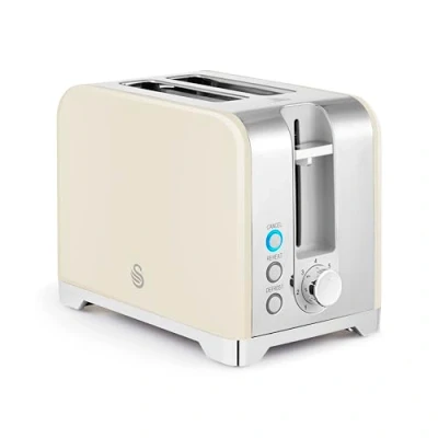 Image of Swan ST19031CRM Solace 2 Slice Toaster, Premium High Gloss Finish, 7 Browning Levels, Defrost, Reheat and Cancel Functions, Non Slip Feet, Self Centring Function, 930W, Cream