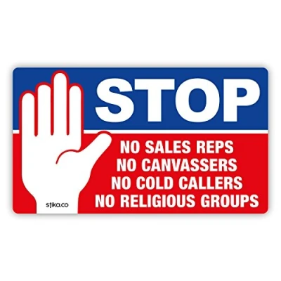 Image of Waterproof Stop Cold Calling Door Sticker No Callers Religious Groups Salesmen Weatherproof Sign (White)