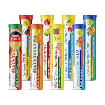 Image of effervescent Tablets Trial Package T&amp;D Pharma 8 x 20 = 160 German Vitamin and Mineral Mix Fruity Flavours Made in Germany