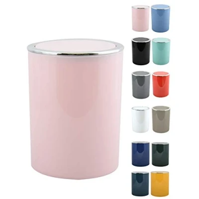 Image of MSV Bathroom Series &quot;Aspen&quot; Design Cosmetic Bin with Swing Lid 6 litres Diameter 18.5 x 26 cm Pastel Pink