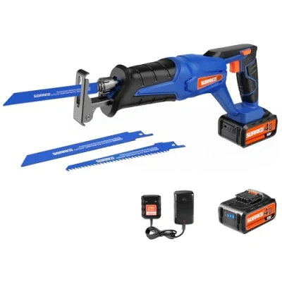 Image of SORAKO Reciprocating Saw, 18V Cordless Saw with 4.0Ah Capacity, 0 3000SPM Variable Speed Electric 2 PCS Blades, 20mm Stroke Length, Ideal for PVC and Metal Cutting