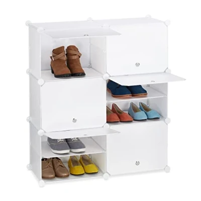Image of Relaxdays Shoe Cabinet, Storage with Doors, HxWxD: 95 x 85 31.5 cm, 12 Compartments, Plastic Shelving System, White, 31.5cm
