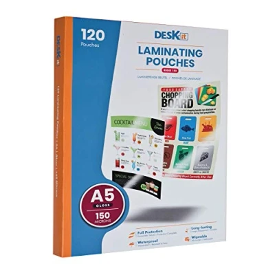 Image of Deskit A5 Laminating Pouches, Gloss, 120 Sheets, 150 Microns Clear and Durable Presentations Handy Size with Ideal Rigidity for Everyday Use.