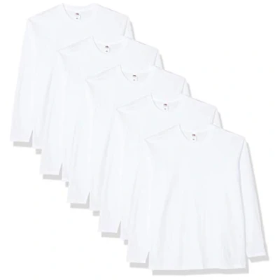 Image of Fruit of the Loom Men&#039;s Original Long Sleeved Tee, 5 Pack T Shirt, White (White 30), XX Large (Size:2XL) (Pack 5)
