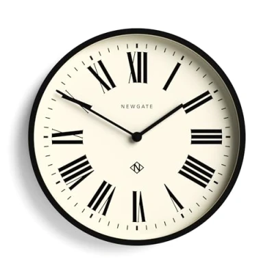 Image of NEWGATE® Number Three Italian Wall Clock Round Kitchen Clocks for Living Room Office Contemporary Case Roman Numeral Dial Station (Black)
