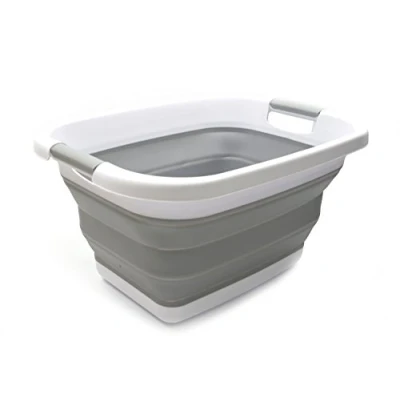 Image of SAMMART 25L Collapsible Laundry Basket Foldable Storage Container/Organizer Portable Washing Bin/Tub Space Saving Hamper Car Trunk Box (Grey)