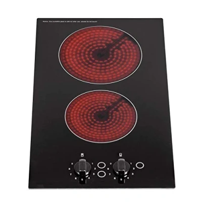 Image of SIA CERH30BL 30cm 2 Burner Domino Ceramic Electric Hob In Black Knob Controls