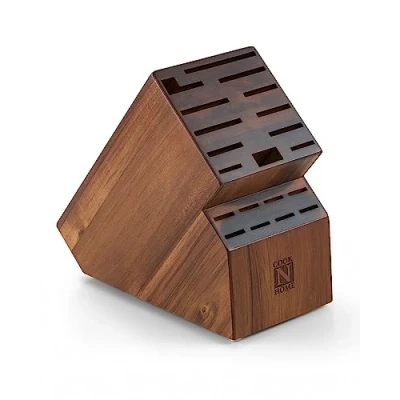 Image of Cook N Home Acacia Wood Knife Storage Block Without Knives, 20 Slot Universal Holder Countertop Butcher Stand for Easy Kitchen