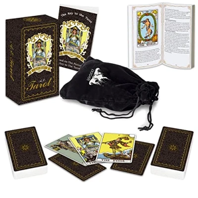 Image of IXIGER Tarot Cards Deck with Guide Book,Tarot Deck,Tarot Card,Tarot for Beginners,Tarot Set 78 Pcs,Classic Expert Readers Black Velvet Pouch Bag