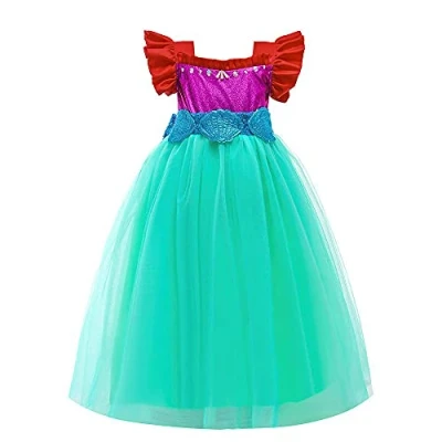 Image of Lito Angels Little Mermaid Princess Ariel Fancy Dress Up Costume for Kids Girls Birthday Party Outfits Age 7 8 Years, Red Green