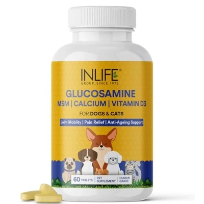 Image of INLIFE Glucosamine Tablets for Dogs &amp; Cats with MSM Calcium Vitamin D3 Cartilage, Bone Joint Health Supplement 60