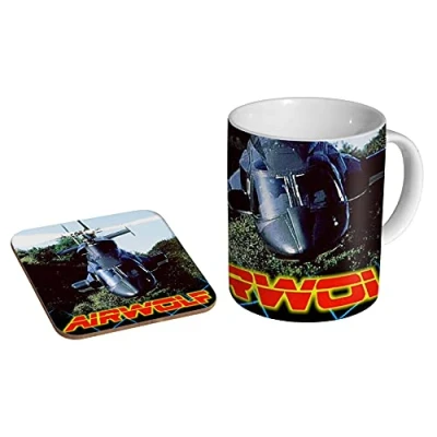 Image of mugmart Airwolf Classic Chopper Ceramic Tea Coffee Mug + Coaster Gift Set …