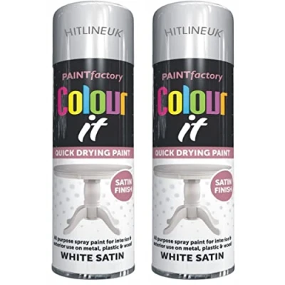 Image of White Paint Spray Colour IT Satin AEROSOL CAN DIY Plastic Metal Wood 250ML (2 Pcs)