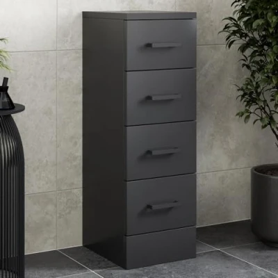 Image of Affine® 250mm Bathroom Drawer Unit Storage Cabinet Cupboard Freestanding, 4 Drawers, Soft Close Matt Black