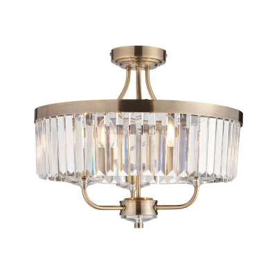 Image of Ascoli Ceiling Light Antique Brass Plate, Clear Cut Glass