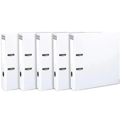 Image of Exacompta Ref 53308SE Lever Arch File Suitable for A4 Documents, 80mm Spine, Prem&#039;Touch Mechanical, Polypropylene Coated Cardboard White (Pack of 5)