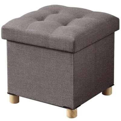 Image of BRIAN &amp; DANY Folding Storage Ottoman with Wood Legs, Linen Foot Stool, Chest Highly Elastic Sponge Filling, Brown, 38 x cm