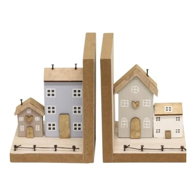 Image of Sifcon International plc Wooden Houses Design Bookends
