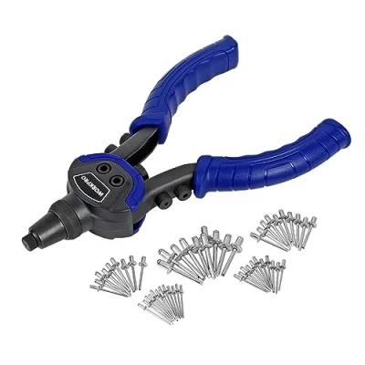 Image of WORKPRO Rivet Gun Set 5 in 1, 10 Inch Pop Riveter with Sizes Interchangeable Nozzle 2.4mm 3.2mm 4mm 4.8mm 6.4mm, Heavy Duty Hand 100 Piece Rivets