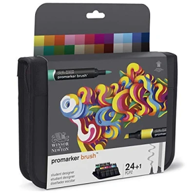 Image of Winsor &amp; Newton, Promarker Brush, Student Designer Wallet, Set of 24, Alcohol Based Dual Tip Markers